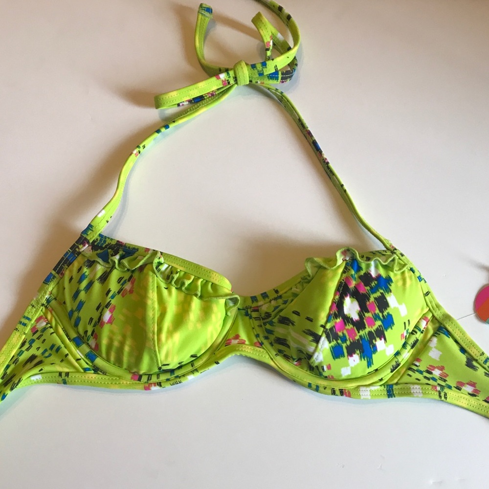 Lime Green with Pattern Bikini Top!